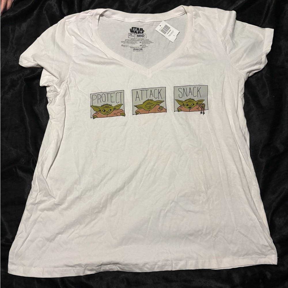 MAD Engine Star Wars White Tee with Yoda Graphic
